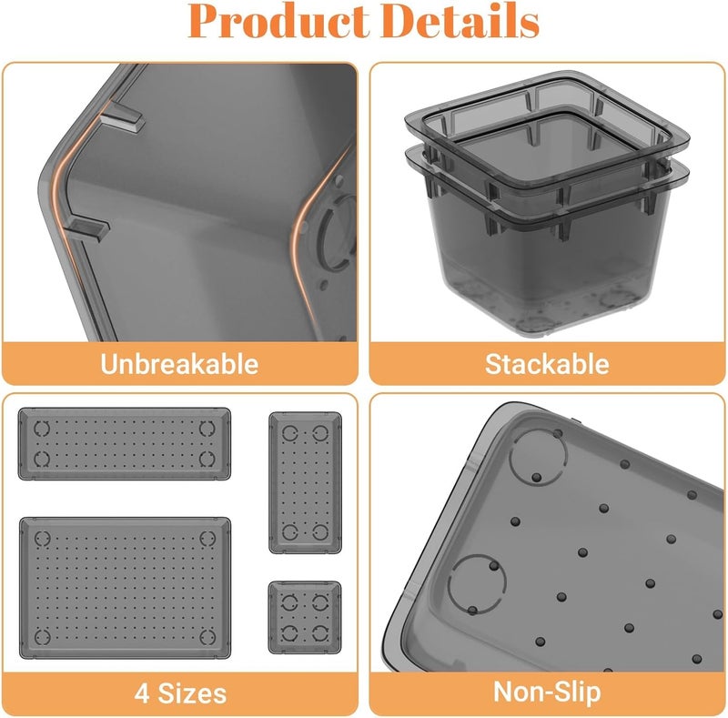SpaceHacks 15 PCS Clear Plastic Drawer Organizer Set, 4-Size Acrylic Drawer Storage Trays, Storage Bins for Makeup, Gadgets, and Jewelry in Bathroom, Bedroom and Office, Clear Black - Image 4